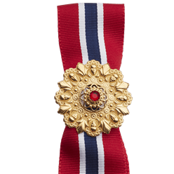 Bilde av 17.mai-sløyfepin 2i1 med raud stein, forgylt