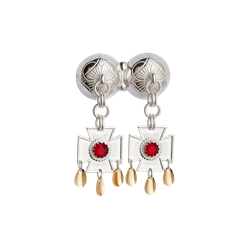 Bilde av Halssølje med raud stein, kvit/forgylt