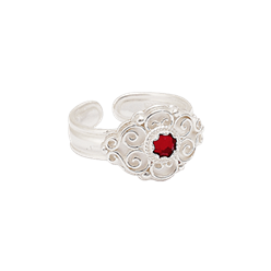 Bilde av Bunadsring med raud stein, kvit