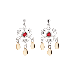 Bilde av Øyrepynt med raud stein, kvit/forgylt