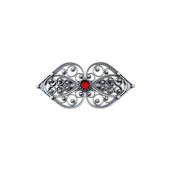 Bilde av Hårspenne hjartefiligran med raud stein, lita, oksidert