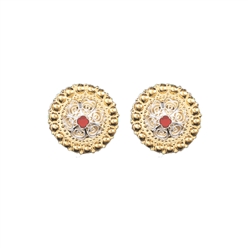 Bilde av Borenåler 25 mm med raud stein, forgylt/kvit