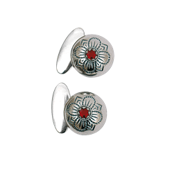 Bilde av Mansjettknappar med raud stein, oksidert