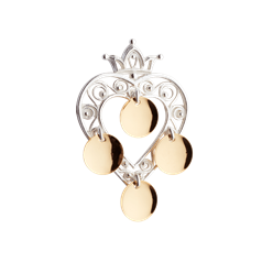 Bilde av Sølje, hjarte med krune og lauv, kvit/forgylt