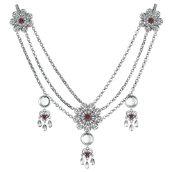 Bilde av Kjede Hallingdal med raud stein og 430 heng, oksidert