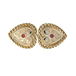 Bilde av Beltespenne med raud stein og syhol, forgylt/kvit