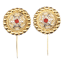 Bilde av Borenåler 25 mm med raud stein og lang stift, forgylt/kvit