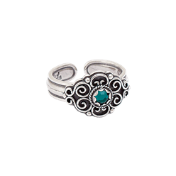 Bilde av Bunadsring med grøn stein, oksidert