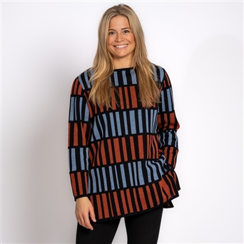 Bilde av Lang genser lys blå/terrakotta