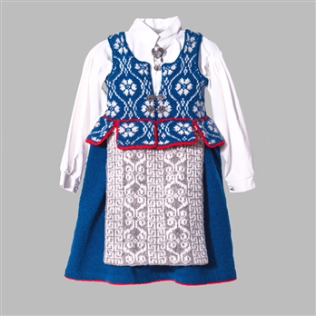 Bilde av Strikkepakke bunad fra Trøndelag til jente, rose med bølge