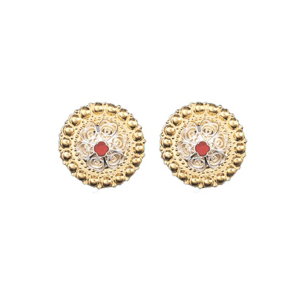 Borenåler 25 mm med raud stein, forgylt/kvit