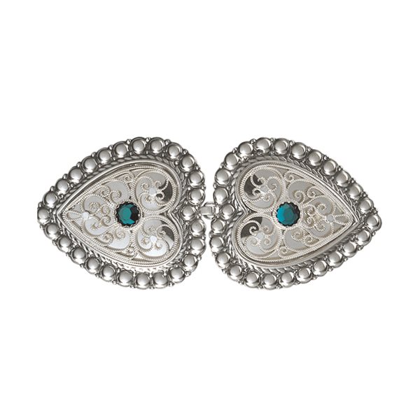 Beltespenne til skinnlist med grøn stein, oksidert/kvit