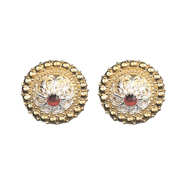 Borenåler 31 mm med raud stein, forgylt/kvit