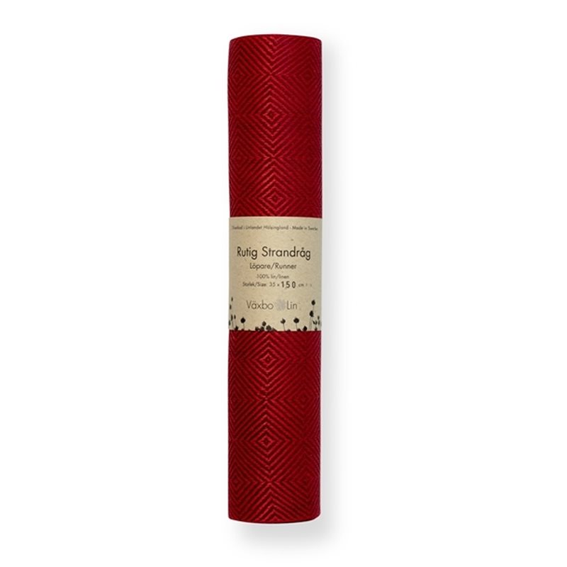 Løper Rutig strandrog bordeaux, 358x120 cm