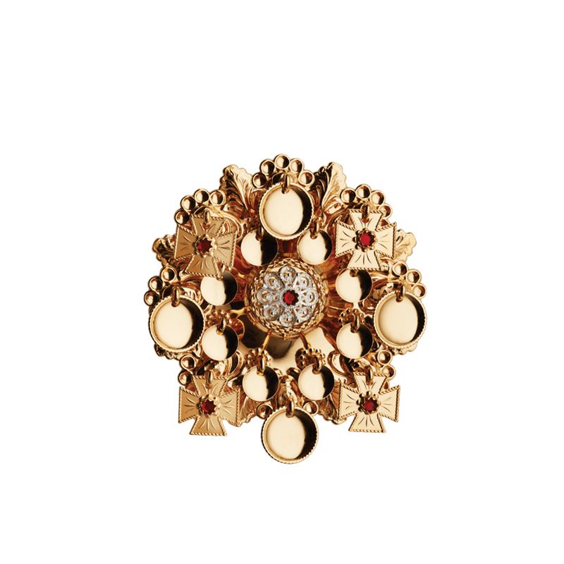 Sølje med raud stein, forgylt