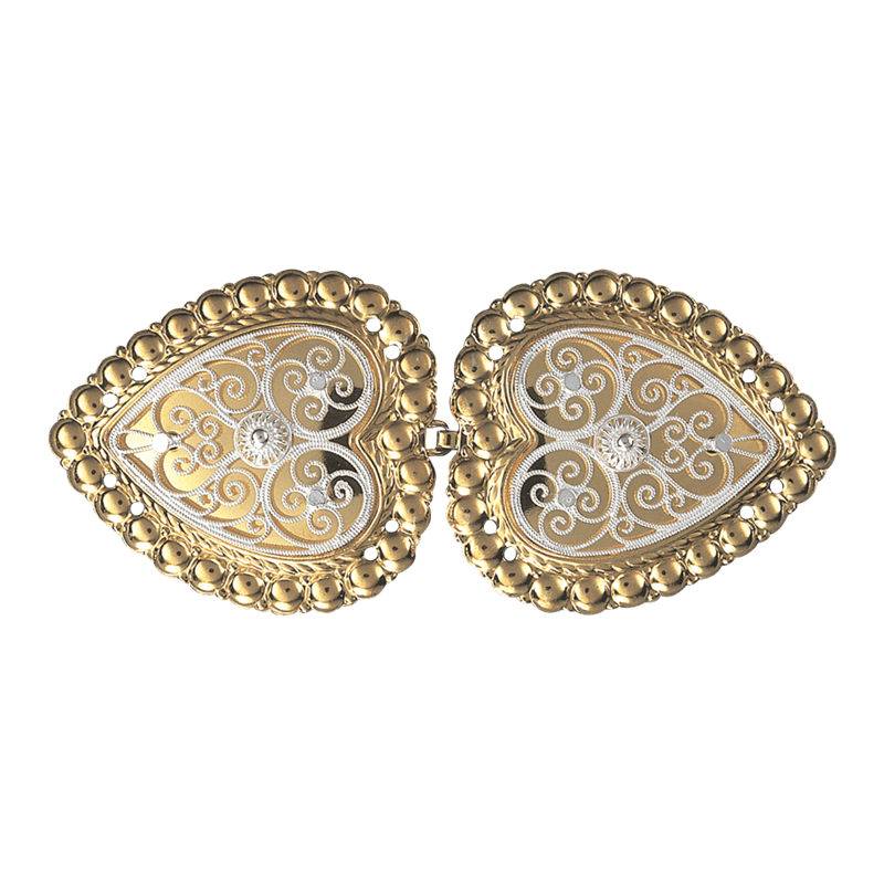 Beltespenne med kruser og syhol, forgylt/kvit