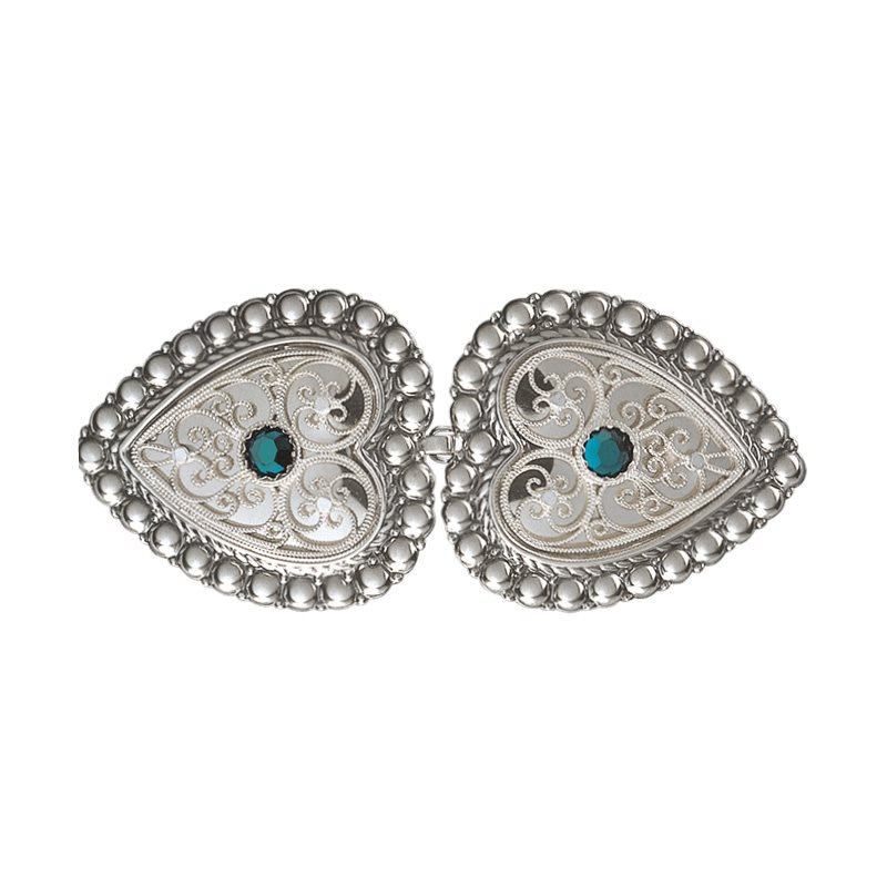 Beltespenne til skinnlist med grøn stein, oksidert/kvit