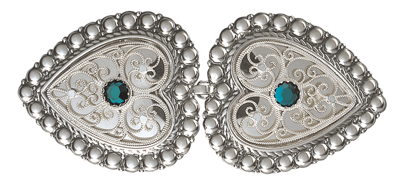 Beltespenne til skinnlist med grøn stein, oksidert/kvit