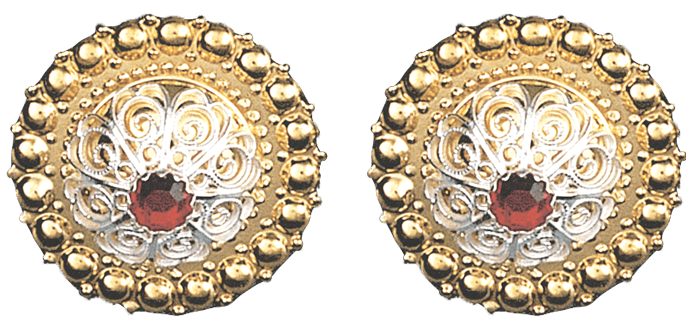 Borenåler 31 mm med raud stein, forgylt/kvit