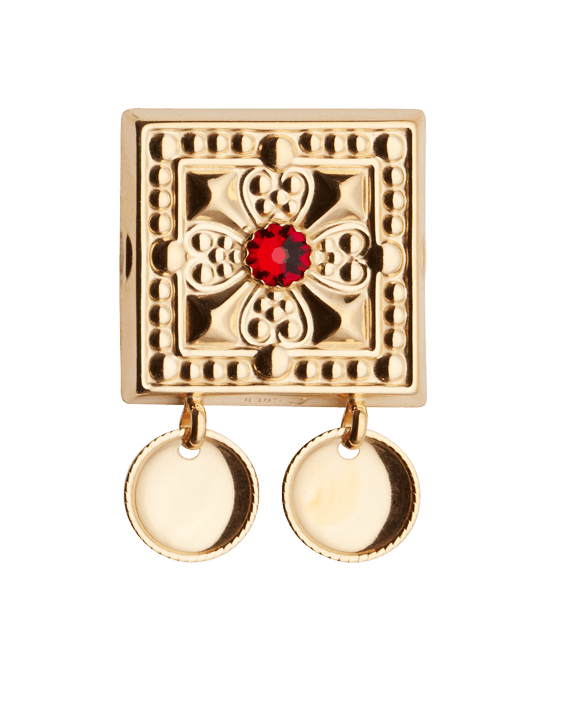  Beltestøl med raud stein, forgylt