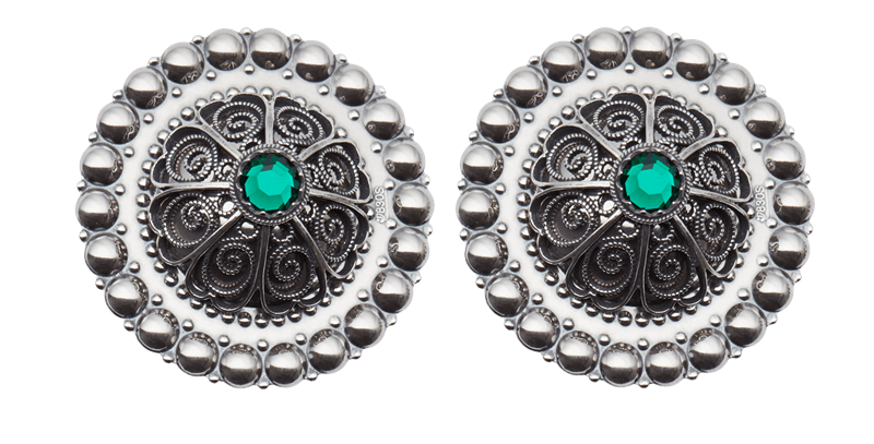 Borer 40 mm med grøn stein til skinnlist, oksidert