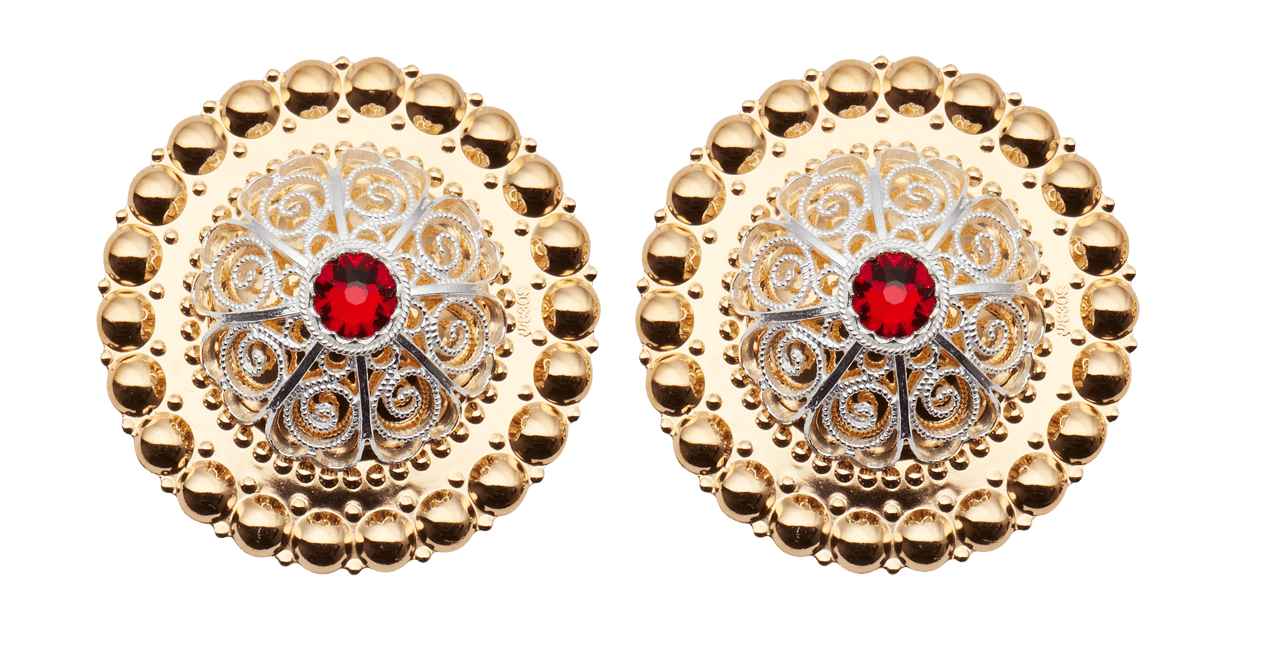 Borer 40 mm med raud stein til skinnlist, forgylt/kvit