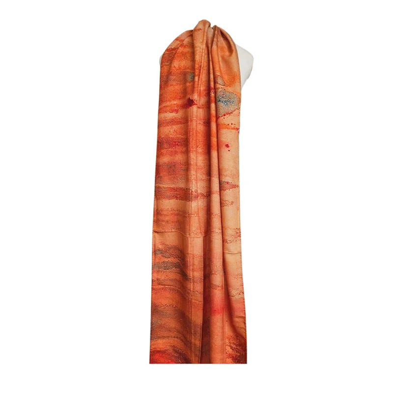 Skjerf i ull og silke Sunset coral
